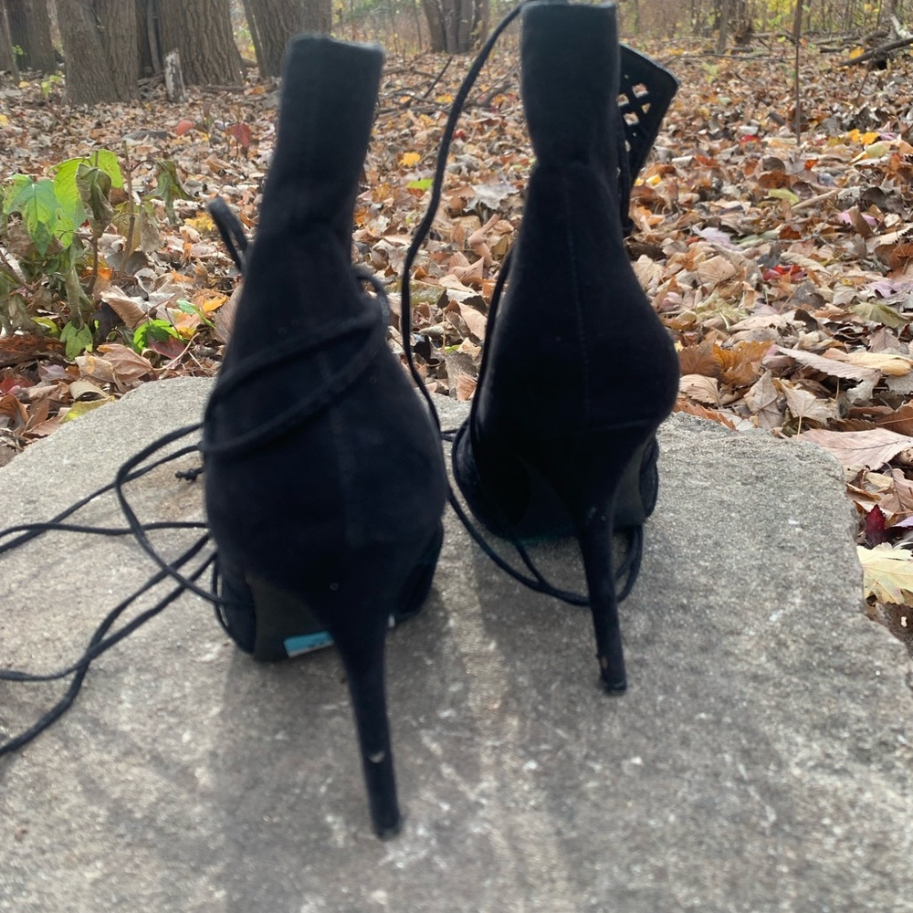 Guess Ankle Boots high heels Black Size 6 US 37 EU Lace Up open toes - Picture 5 of 11